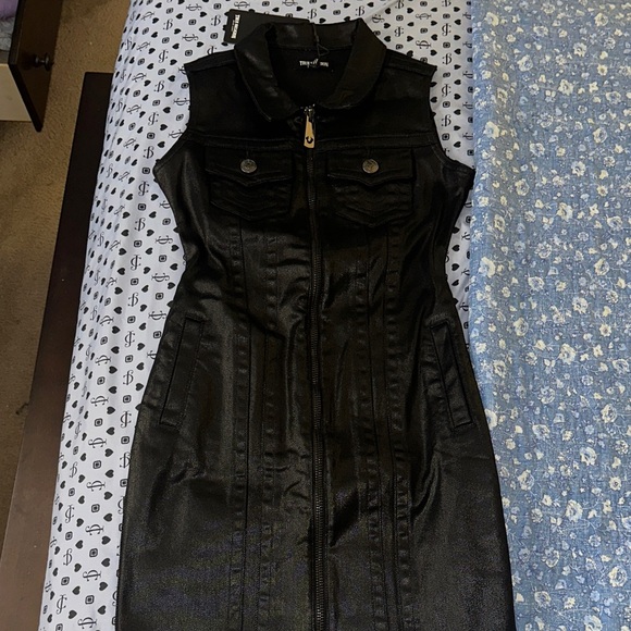 True Religion Black Mini Dress with Zip Front - Picture 1 of 3